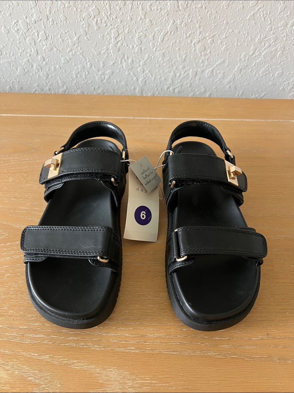 Women’s Black Strappy Buckle Sandals - Size 6